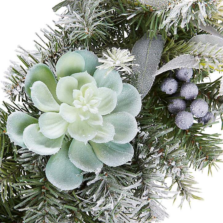 Couronne de Noël avec feuillage et succulentes esprit nature, diam. 50 cm