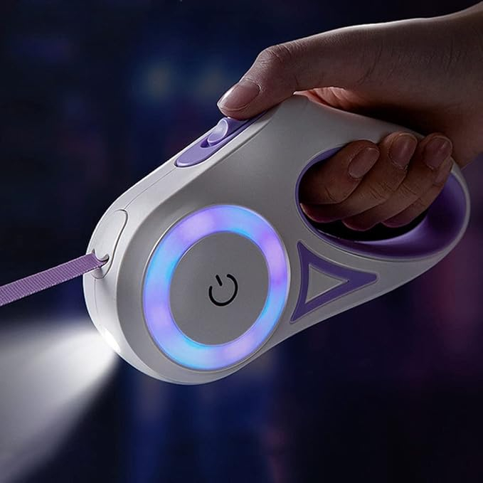 (5m) Einziehbare Hunde Leine mit Taschenlampe Rollleine inkl. LED Farbwechsel Beleuchtung (Batteriebetrieben) - Türkis / Grau