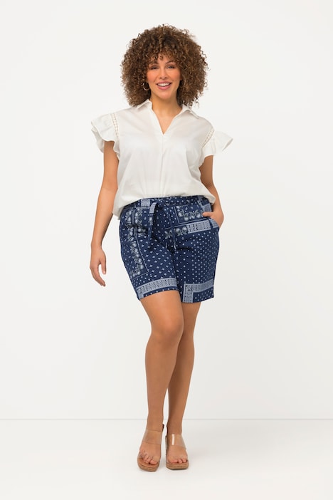 Sweatshorts Rose, Vintage-Druck, Elastikbund, Bindegürtel