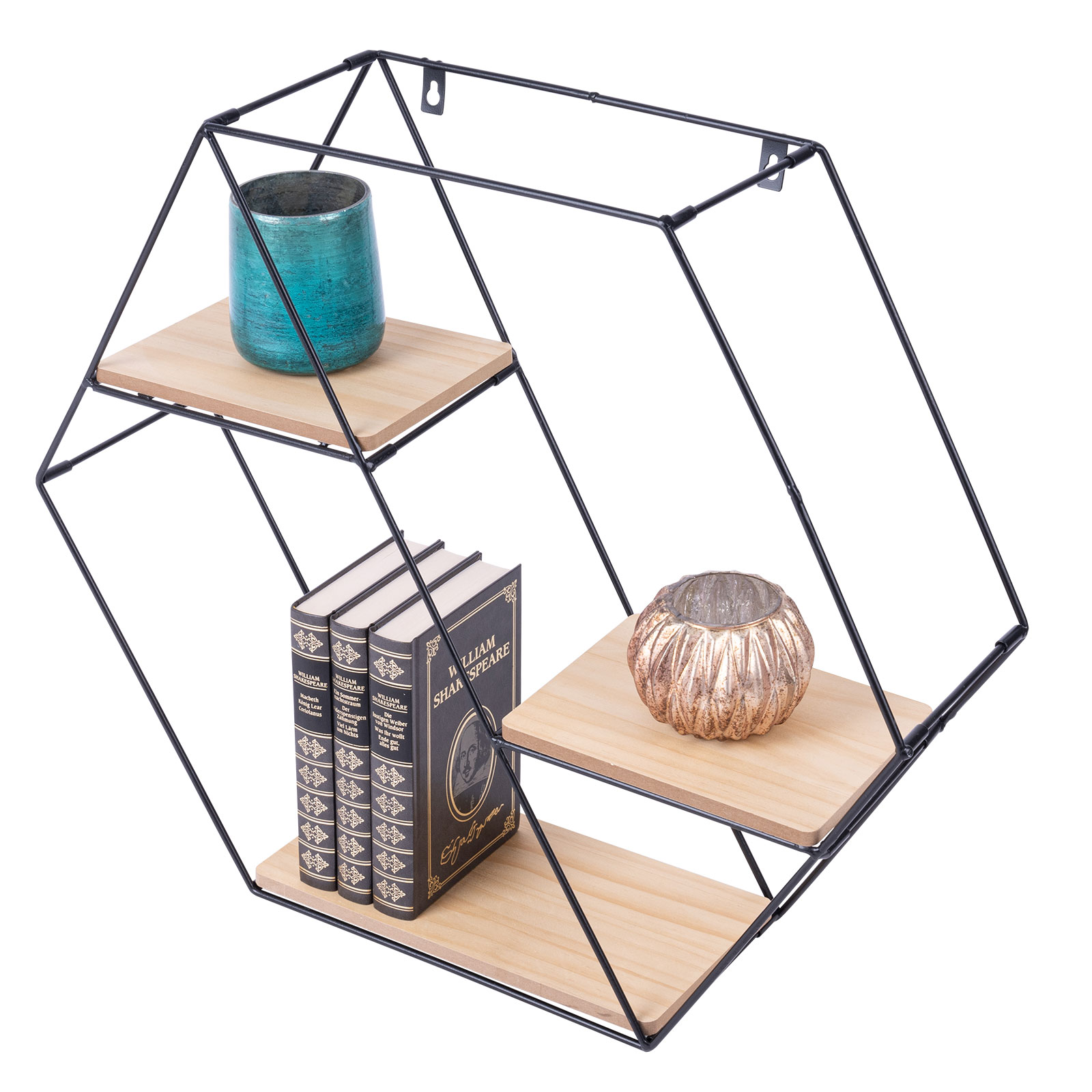 Wandregal - schwarz-natur - 58 cm