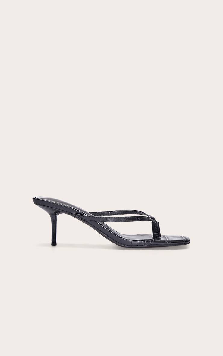 Noir Mules À Talon Moyen À Bout Carré Et Bride Tong Effet Croco