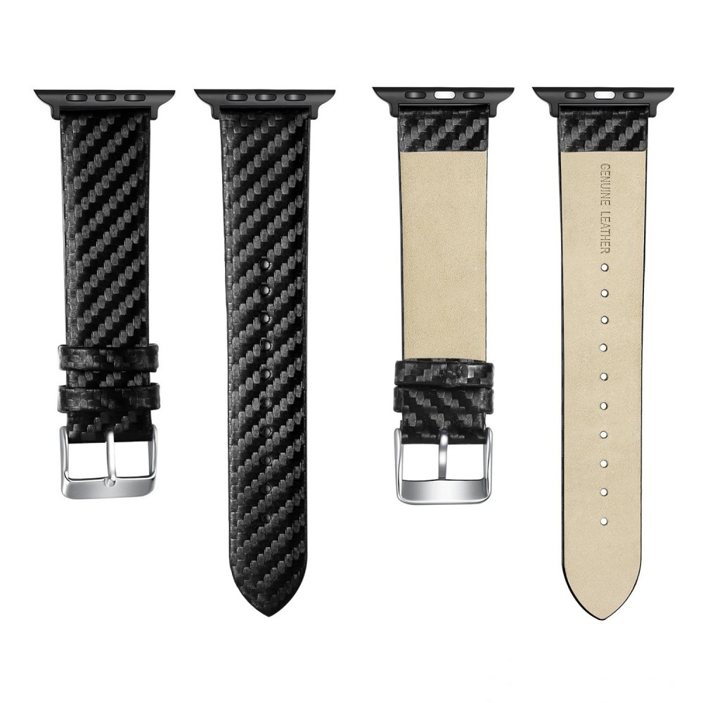 Apple Watch (49/45 mm) Echtleder Armband   (45 mm) Bumper Case im Carbon Look - Schwarz
