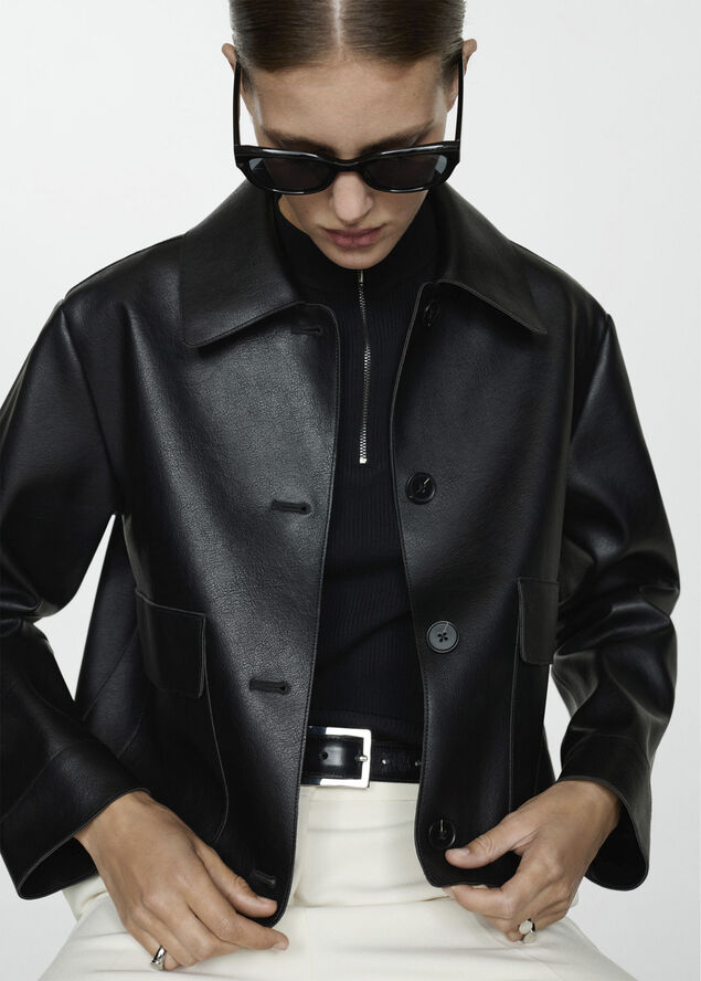 MANGO Faux leather jacket with pockets Black