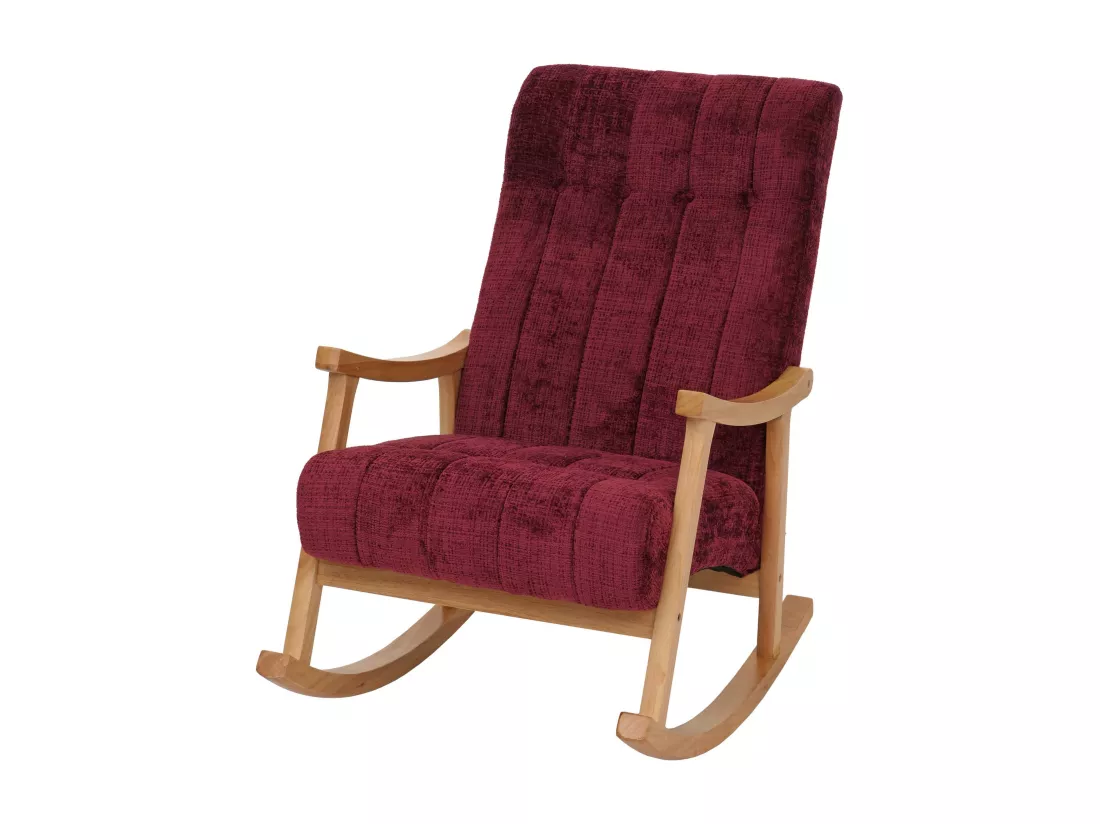 Fauteuil à bascule MCW-K10, bordeaux, piètement naturel