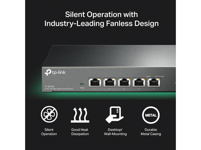 TP-Link Switch Omada Unmanaged Switch 5 x 10G Ports TL-SX10 5-Port 10G Desktop Switch