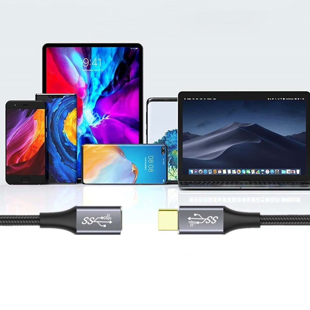 (3m) 100W PD USB C auf USB C Kabel Verlängerungskabel Adapter 4K@60Hz - Schwarz / Grau