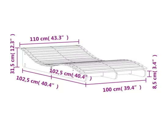 Chaise longue blanc 205x110x31,5 cm bois massif de pin