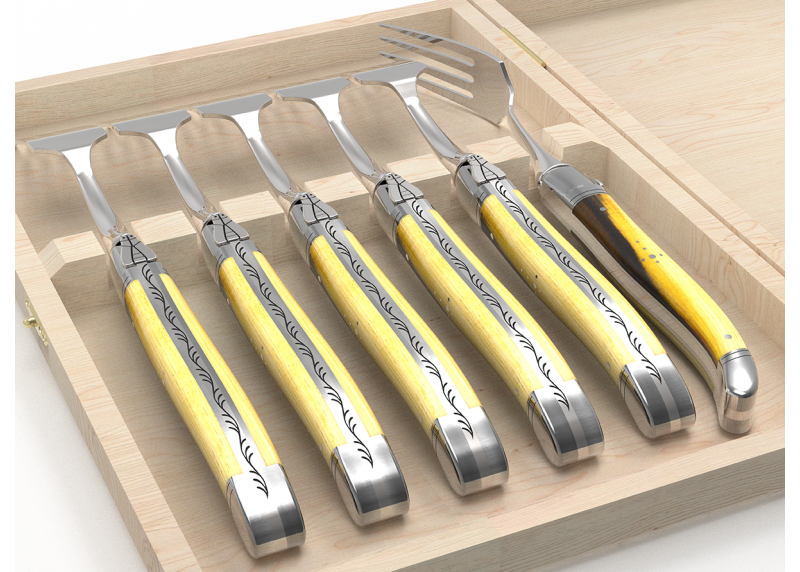 Service de 6 fourchettes Laguiole avec un manche en bois de pistachier et mitres en acier inoxydable