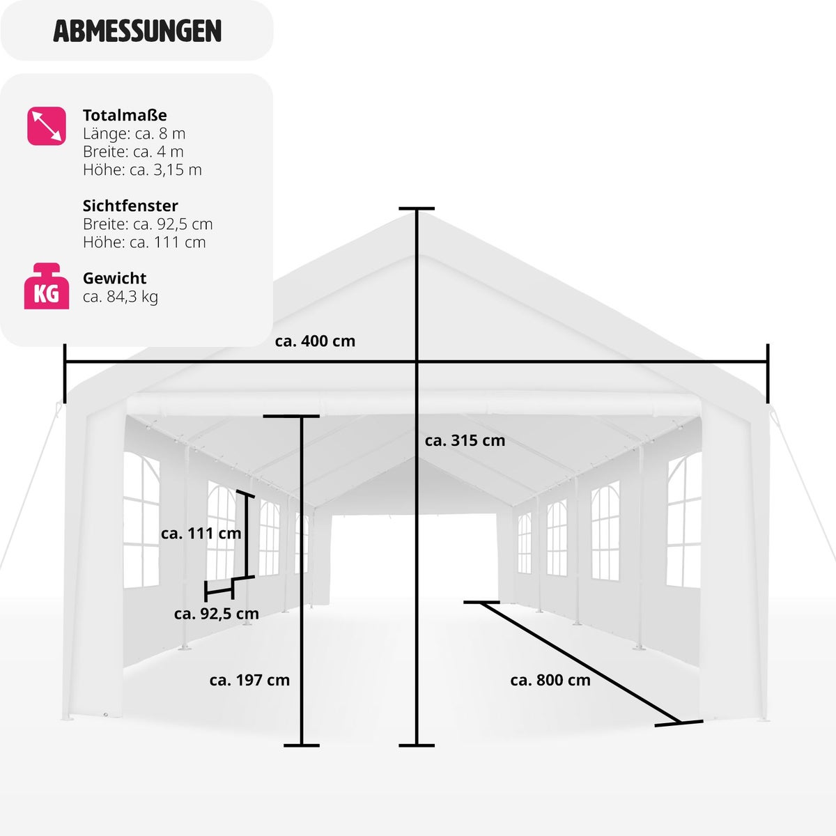 tectake Mammut partytent 8 x 4 m inclusief scheerlijnen en haringen