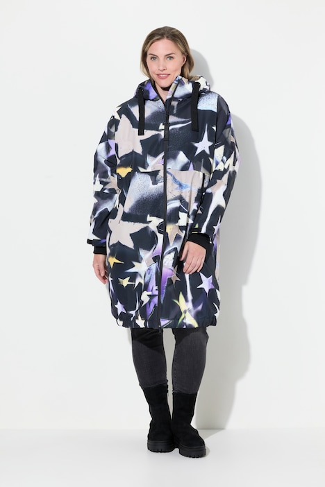 Funktions-Jacke, oversized, Teddyfutter, Kapuze, 2-Wege-Zipper