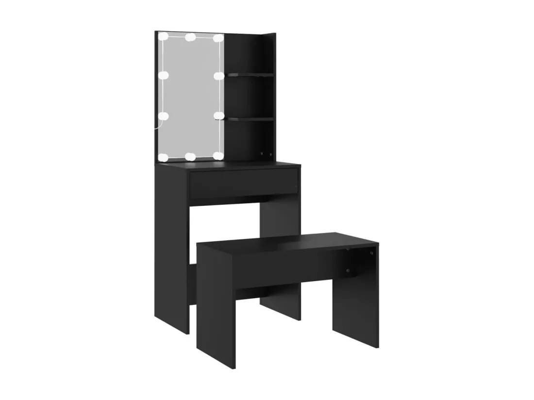 Ensemble de coiffeuse avec LED Noir Bois d'ingénierie