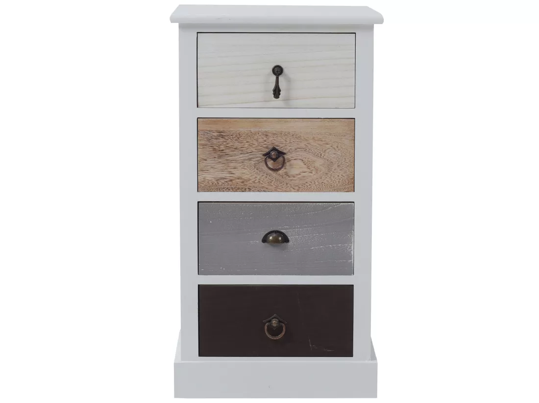 Meuble De Chevet Commode 4 Tiroirs Bois Blanc Rustique 69x37x27
