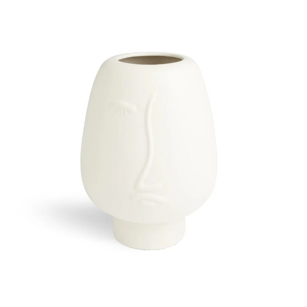 Vase visage céramique blanc Ø13xH18cm