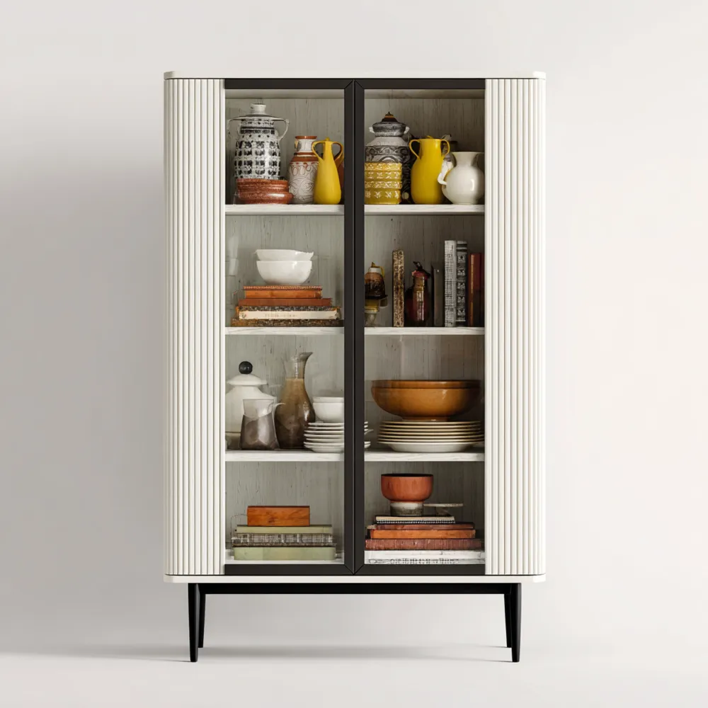 Vitrine Holzglas 180x90x40 cm - Weiß/Schwarz - Modernes Design