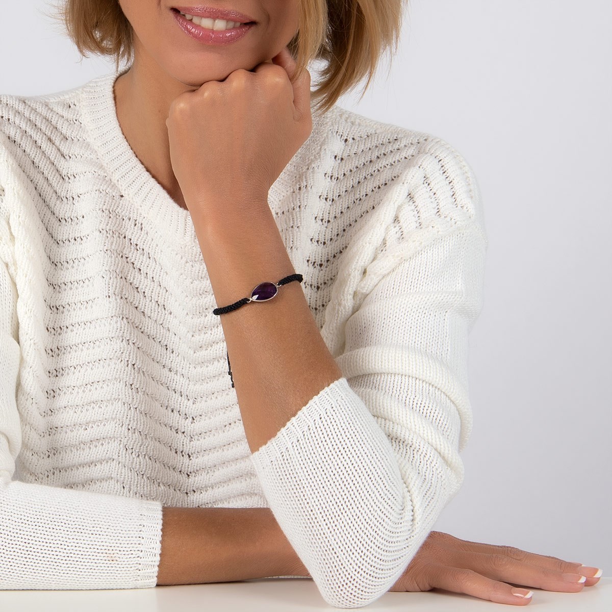 Bracelet ADEN Pierres fines Améthyste Argent massif cordon réglable