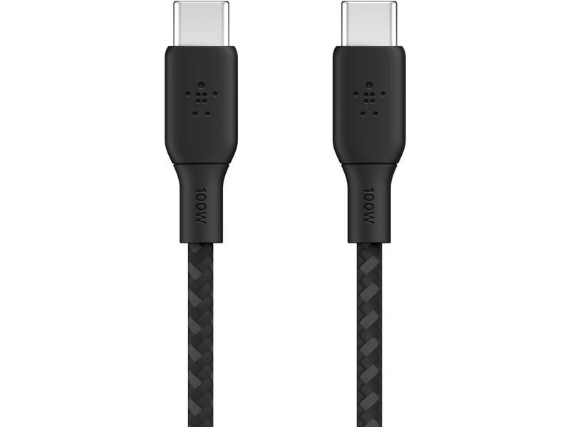 Belkin USB-Kabel Boost Charge 100 W USB C - USB C 3 m Schwa Verbindungskabel mit geflochtener Nylonummantelung von USB-C zu USB-C