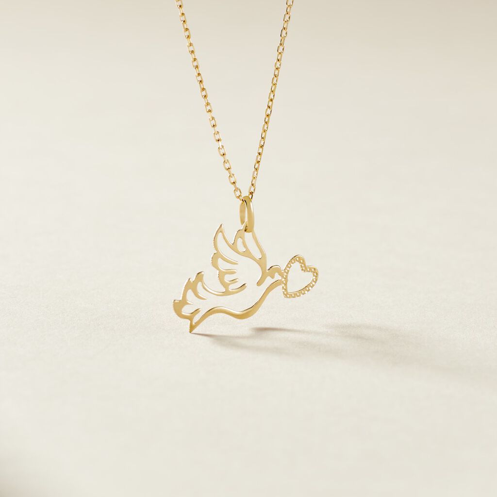 Pendentif Guecha Colombe Et Coeur Or Jaune