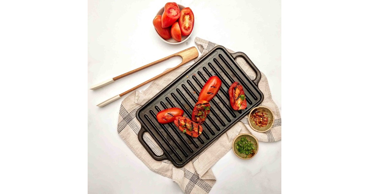 VictoriaOmkeerbare Bakplaat 33 x 21 cm, Seasoned grillplaat  (Zwart, Color packaging)