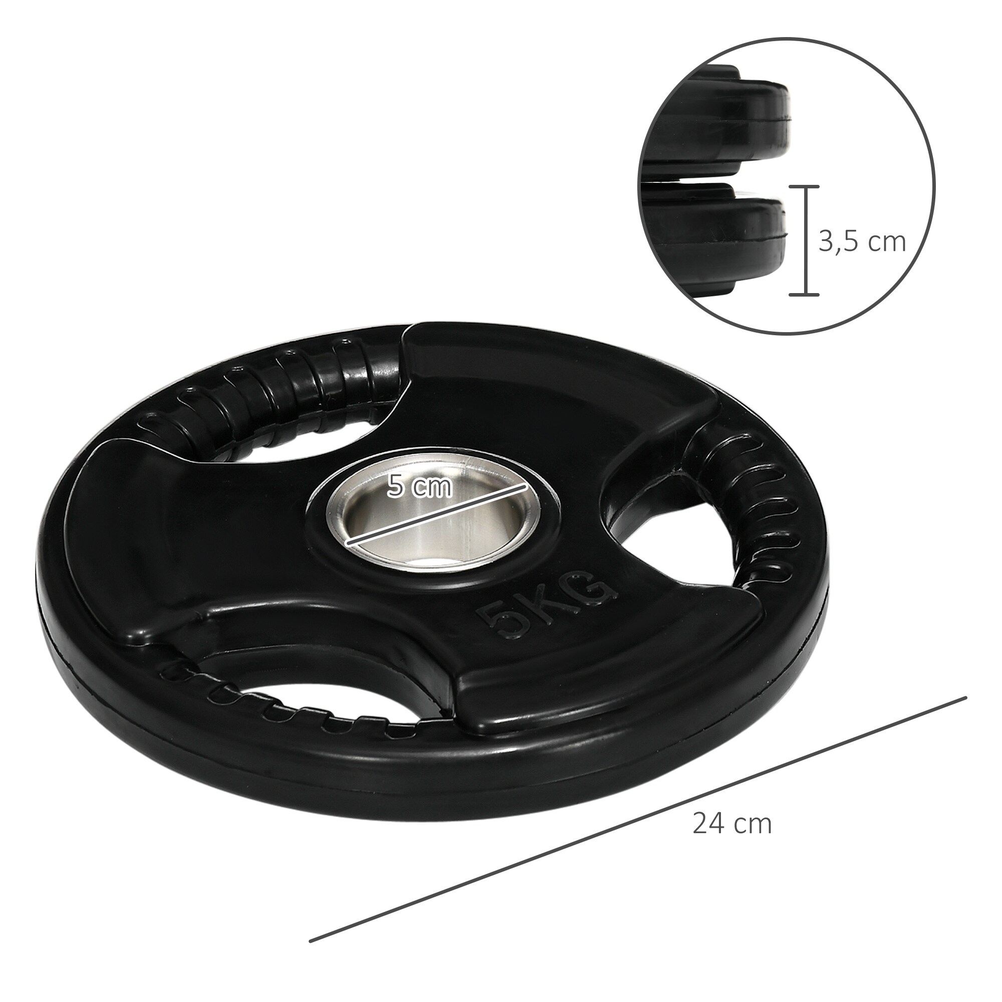 SPORTNOW Hantelscheibe mit 5 cm Bohrung schwarz 24L x 24B x 3,5H cm