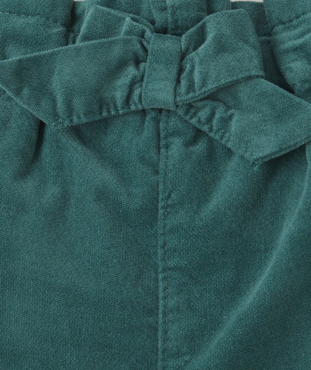 SHORT VELOURS BÉBÉ FILLE EN COTON BIO VERT AVEC NOEUD