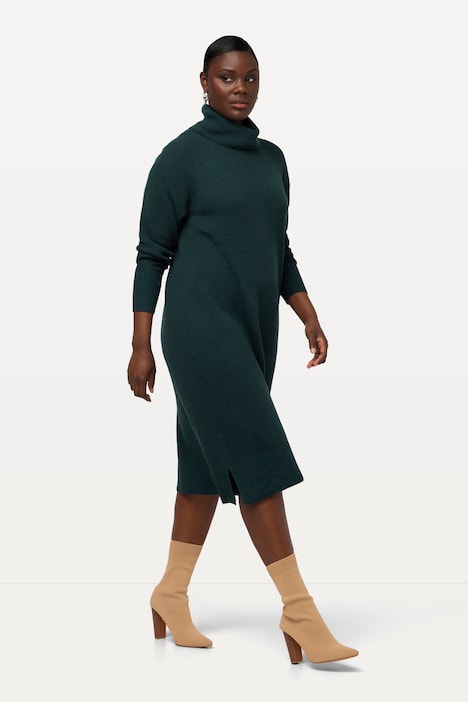 Strickkleid, H-Linie, Rippstrick, Stehkragen, Langarm