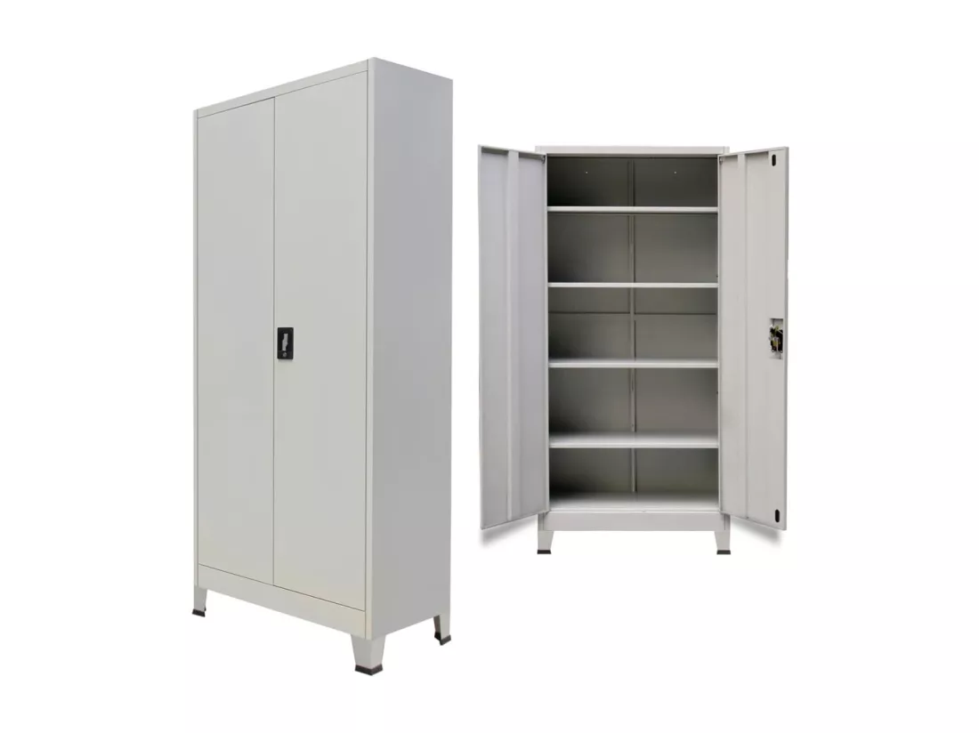 Armoire de bureau avec 2 portes Acier 90 x 40 x 180 cm Gris