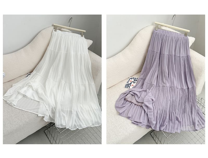 Tel tot 10 - Hoge taille effen maxi A-lijn rok