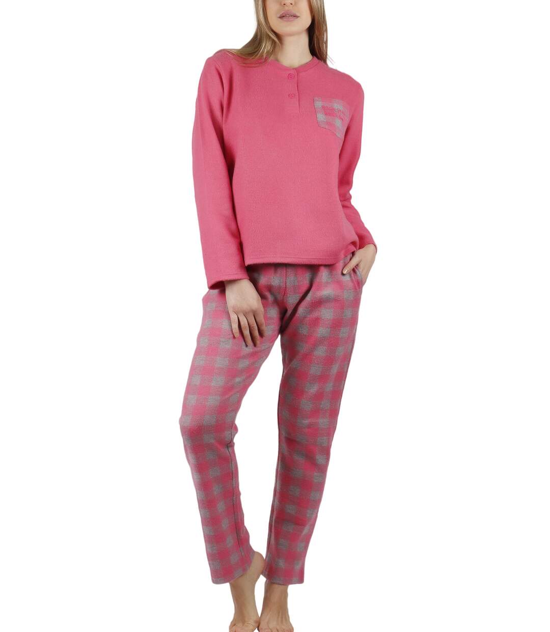 Pyjama tenue d'intérieur pantalon top manches longues Vichy Admas