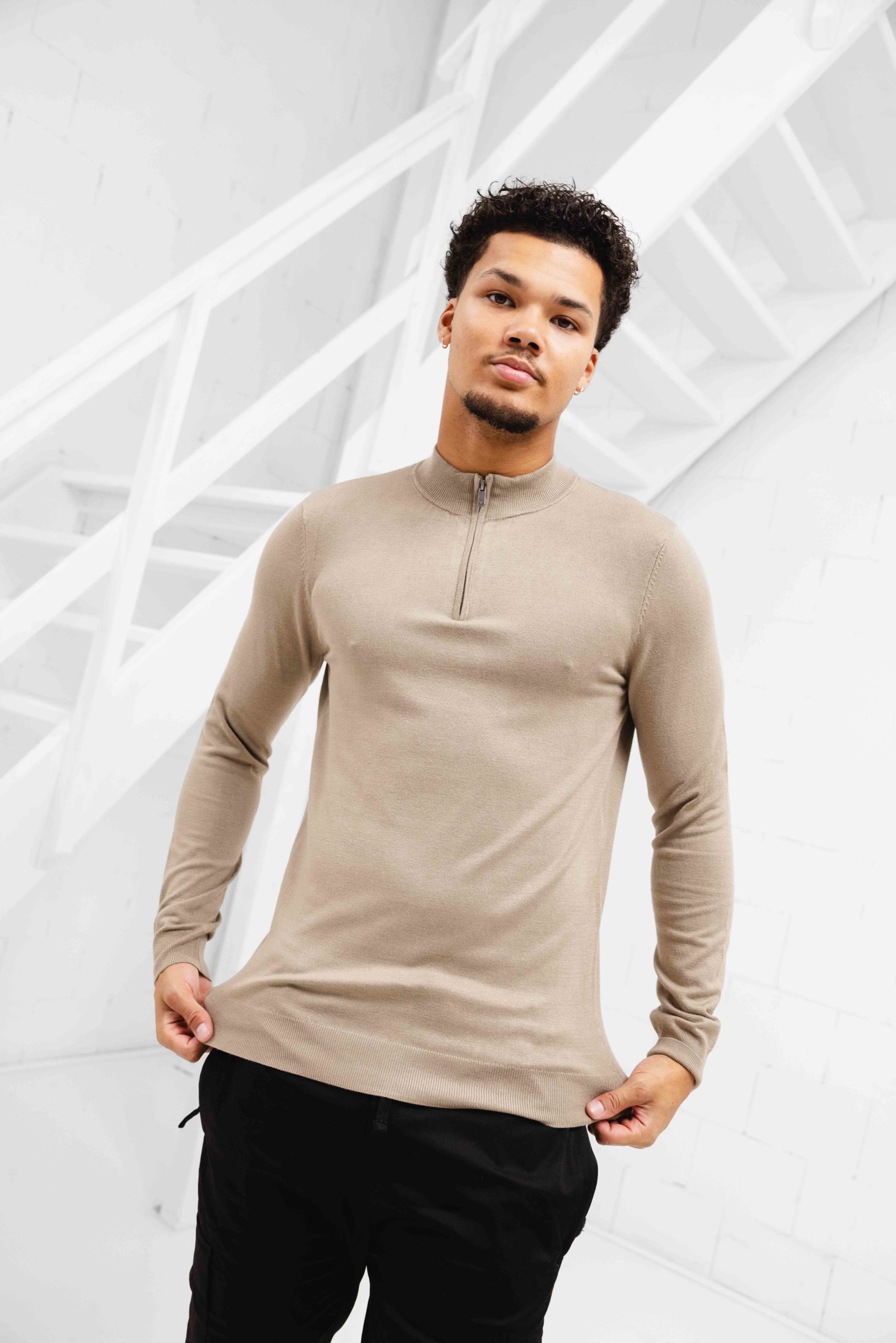 Pure Path Essential Knitwear Halfzip Sweater Heren Beige