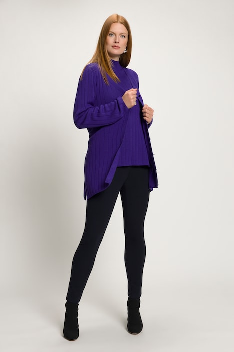 Strickjacke, Wollmix, Rippstrick, V-Ausschnitt, Gürtel