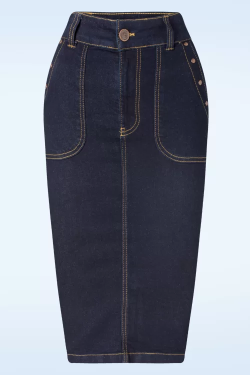 Queen Kerosin Denim pencil rok in rinsed wash blauw
