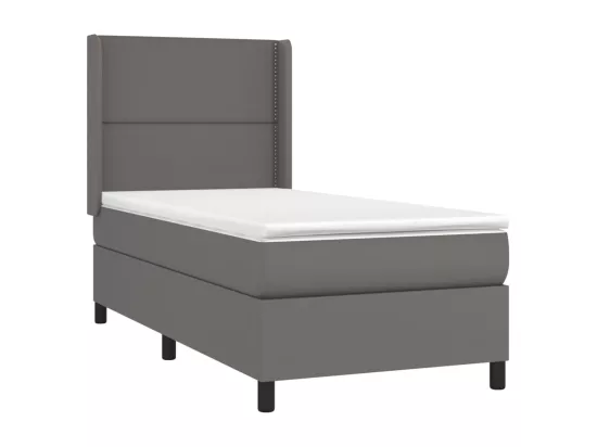 Sommier tapissier et matelas et LED Gris 90x190 cm Similicuir