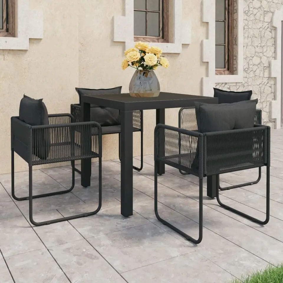vidaXL - 5-delige Tuinset met kussens - Zwart - PVC-rattan - 79x79 cm