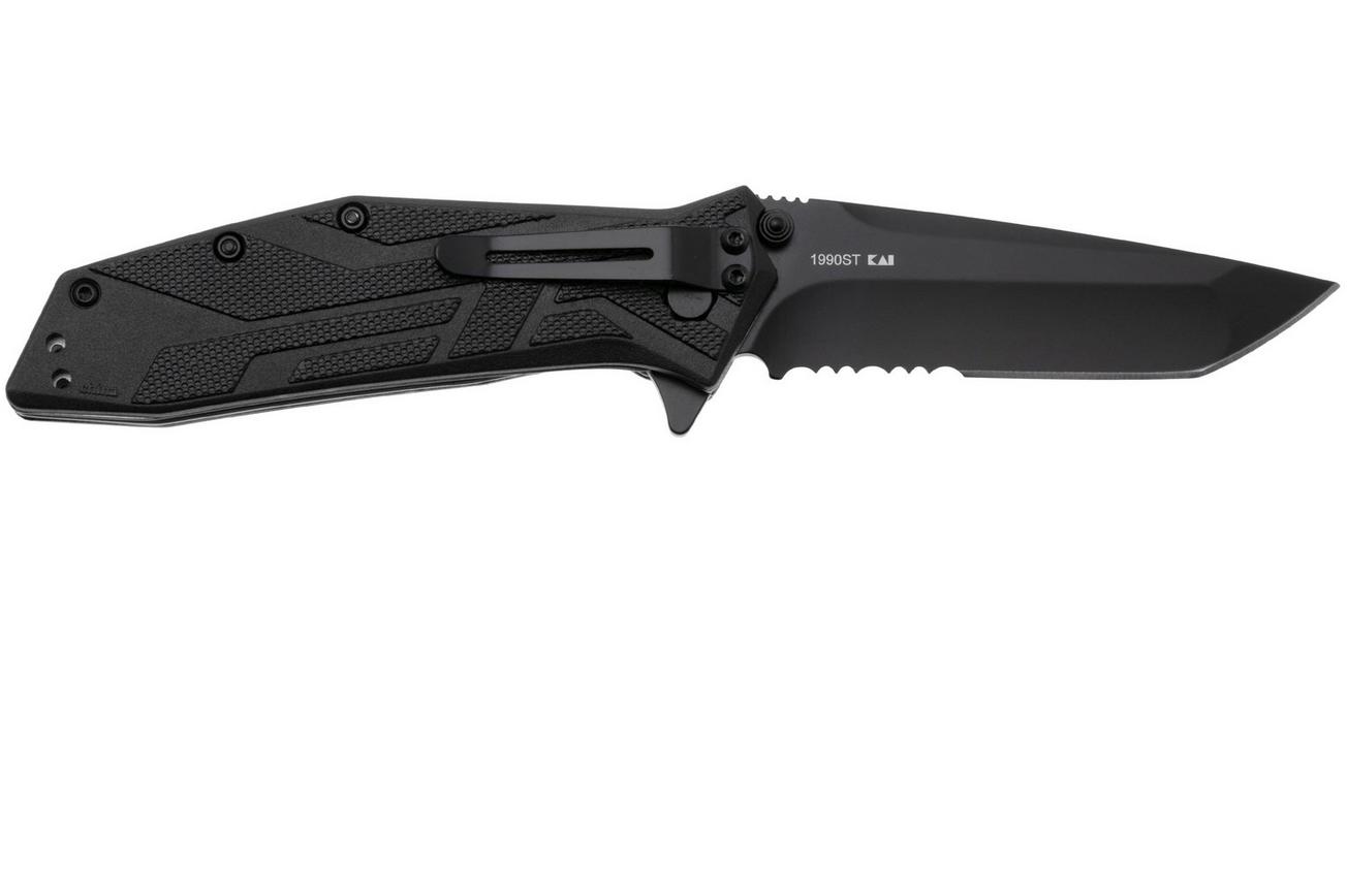 Kershaw Brawler Serrated 1990ST Black Oxide 8Cr13MoV, Black FRN, zakmes