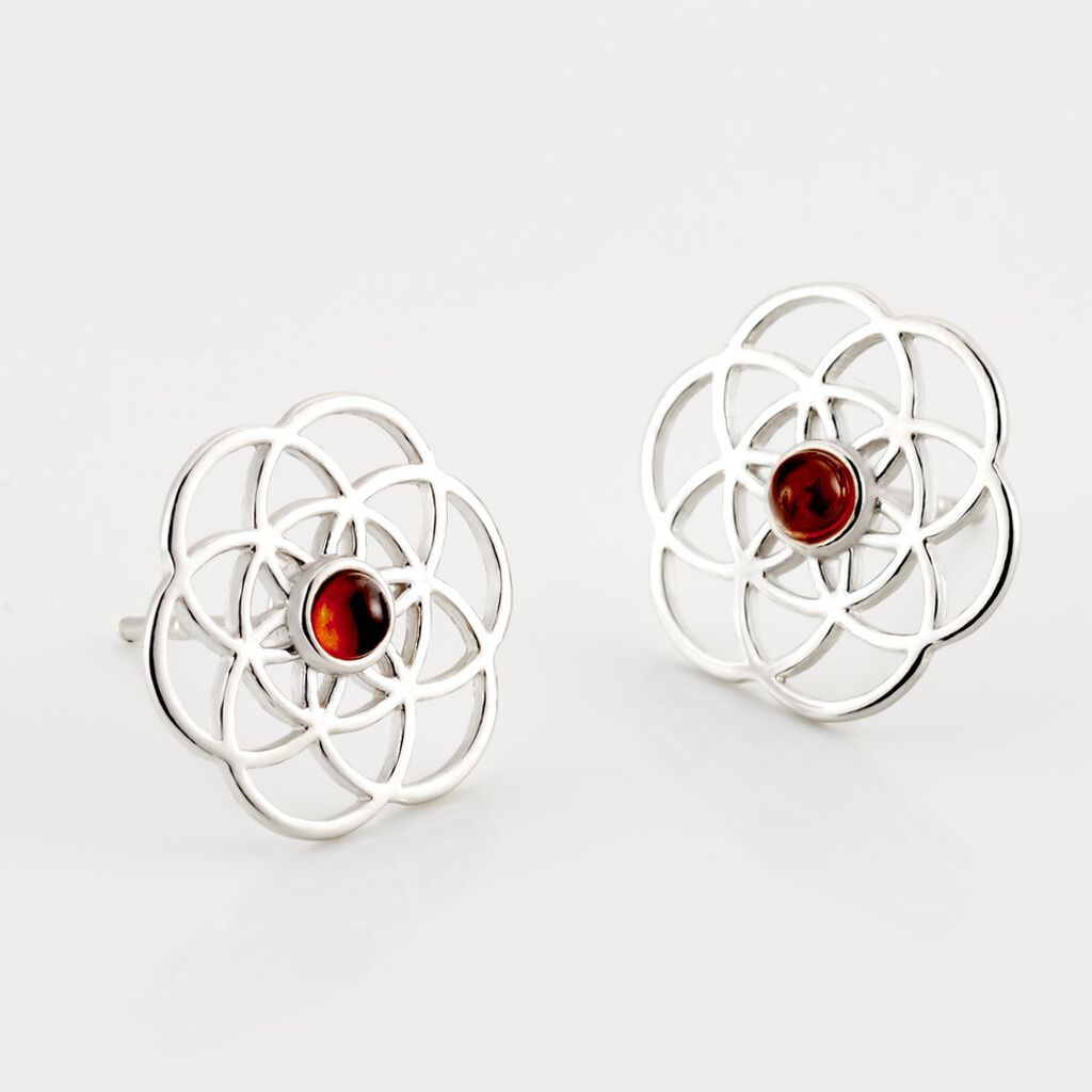 Boucles D'oreilles Puces Argent Blanc Aeson Ambre