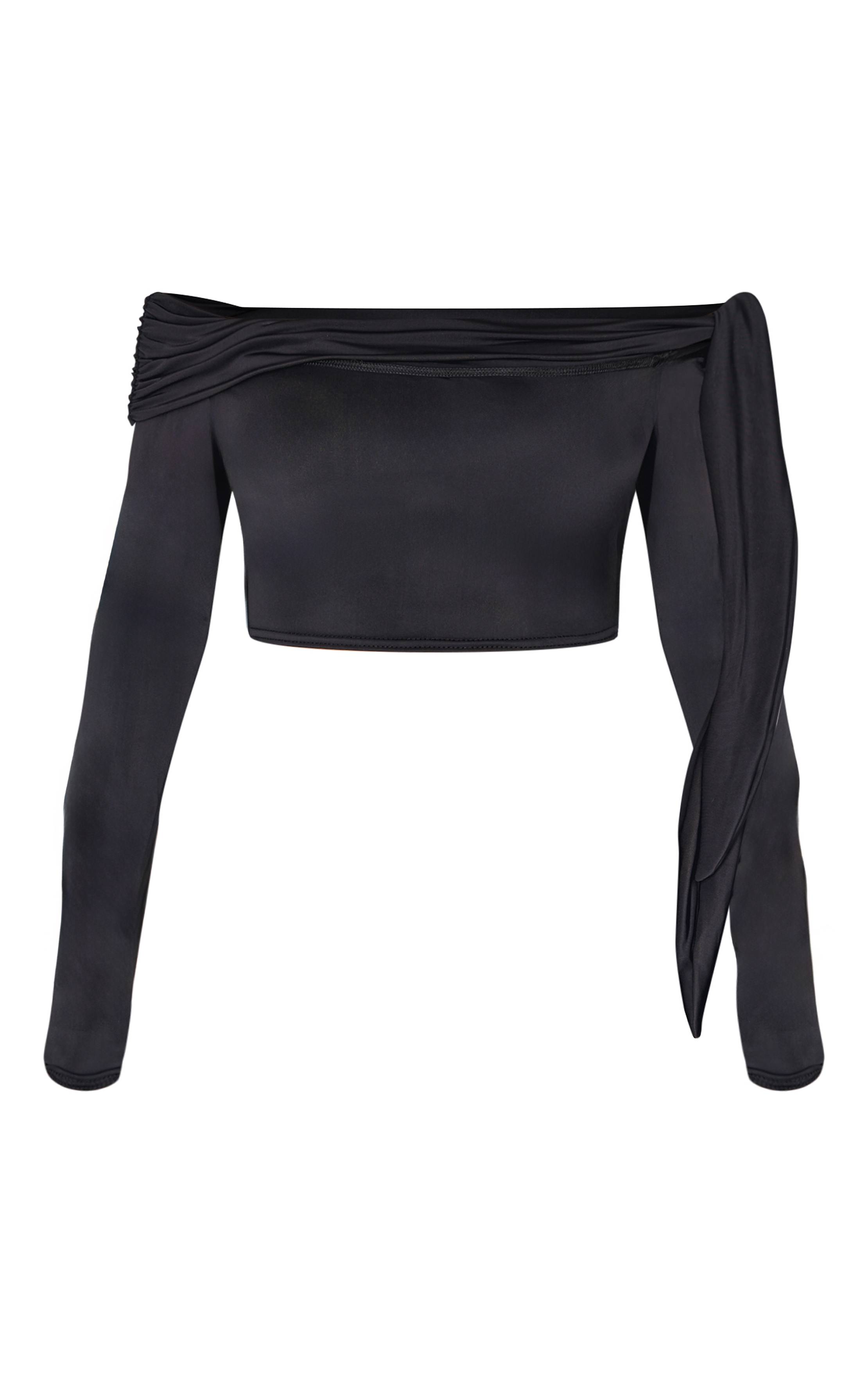 Noir Haut Bardot À Manches Longues Shape Sculpt Drapé
