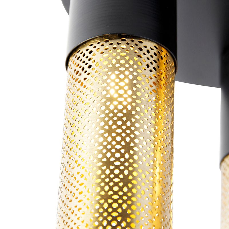 Industriële plafondlamp zwart met goud rond 3-lichts - Raspi