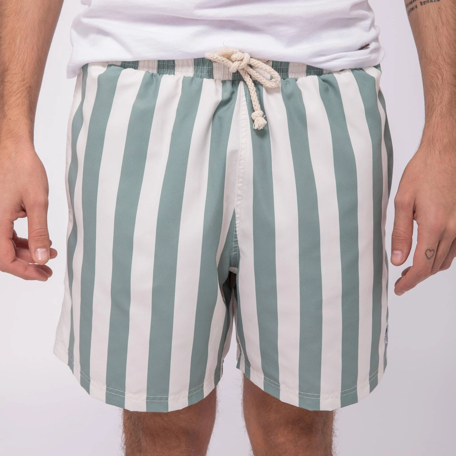 Maillot de bain écru rayé vert Polyester recyclé - modèle Mimizan