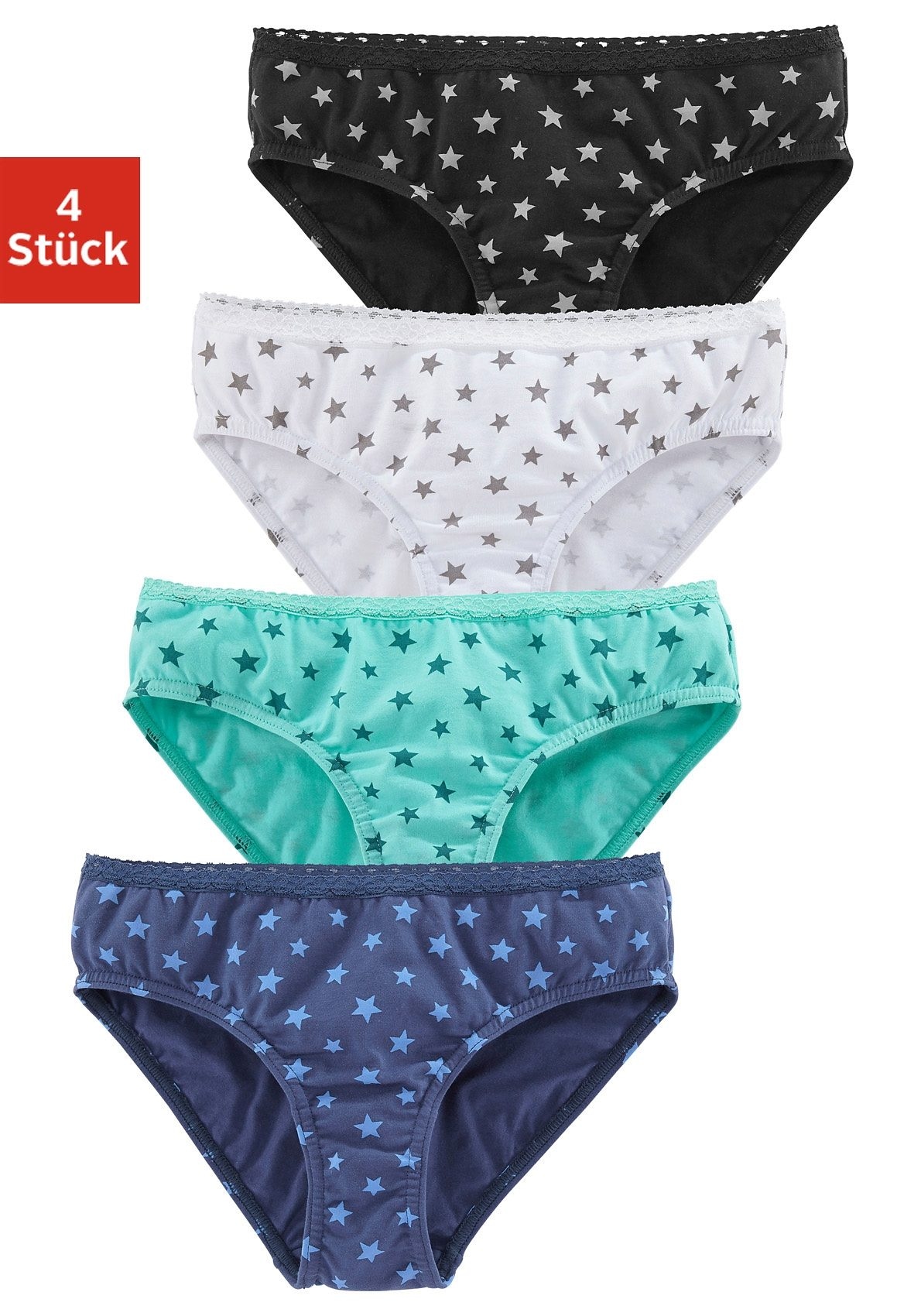 petite fleur Slip, 4 Stk. mit schmaler Spitze am Bündchen