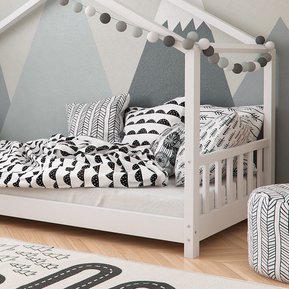 VitaliSpa Design Kinderbett Hausbett Weiß Kinderhaus Holzbett 90x200 Massivholz