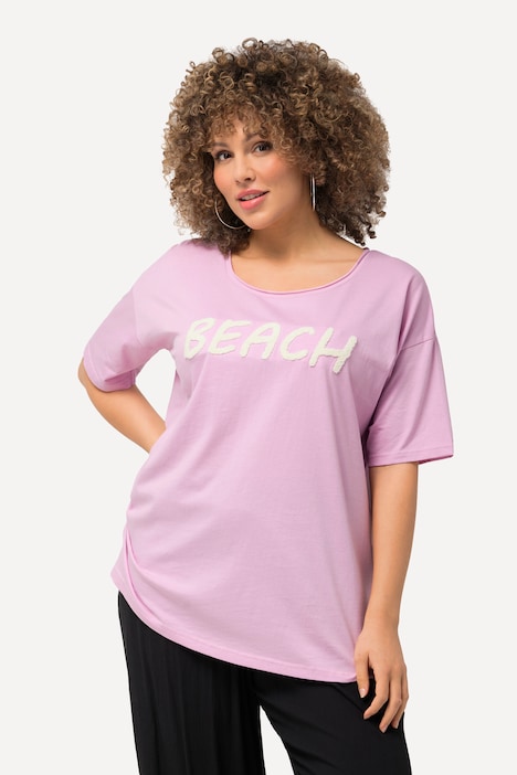 T-Shirt, Frottee-Schriftzug, Oversized, Rundhals, Halbarm