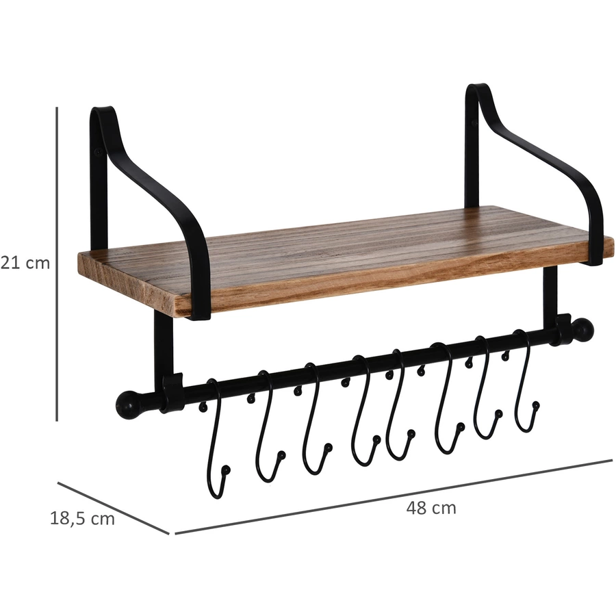 HOMCOM Wandregal mit 8 Haken braun, schwarz