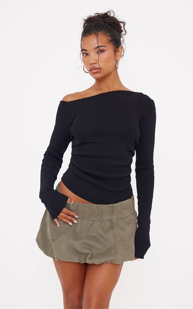Noir Haut Asymétrique En Maille Fine