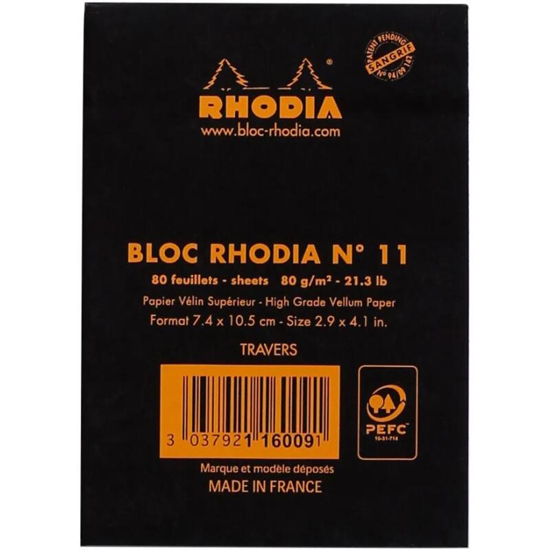 Bloc agrafé N°11 A7 80 feuilles lignées 80 g. - Noir
