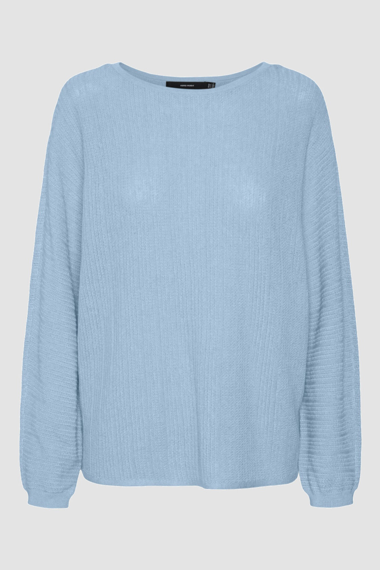 Suéter de malha fina com gola redonda e mangas compridas - Azul