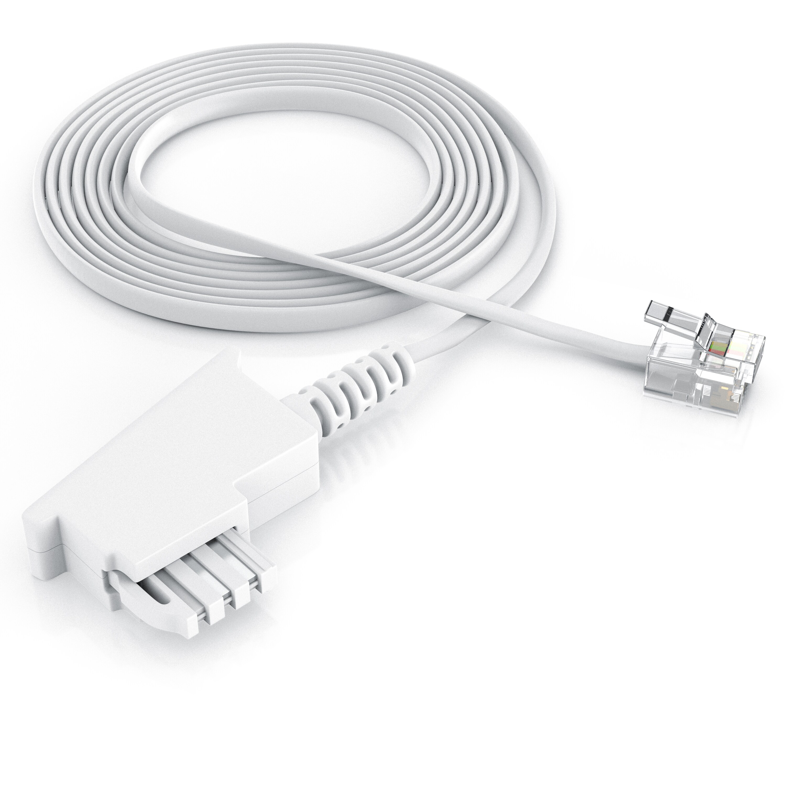 CSL - 15m Telefonkabel TAE-F Stecker auf RJ11 Stecker - Int. Norm 6P4C / 4-polig belegt - Flachkabel - TAE-F - weiß