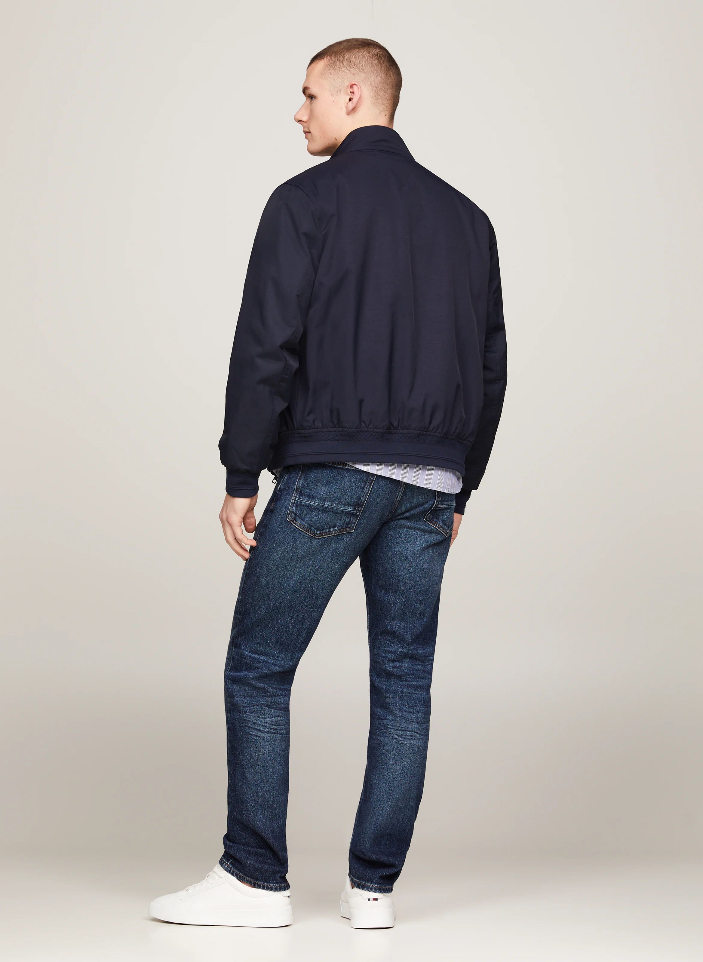 Veste col montant en coton mélangé | Bleu