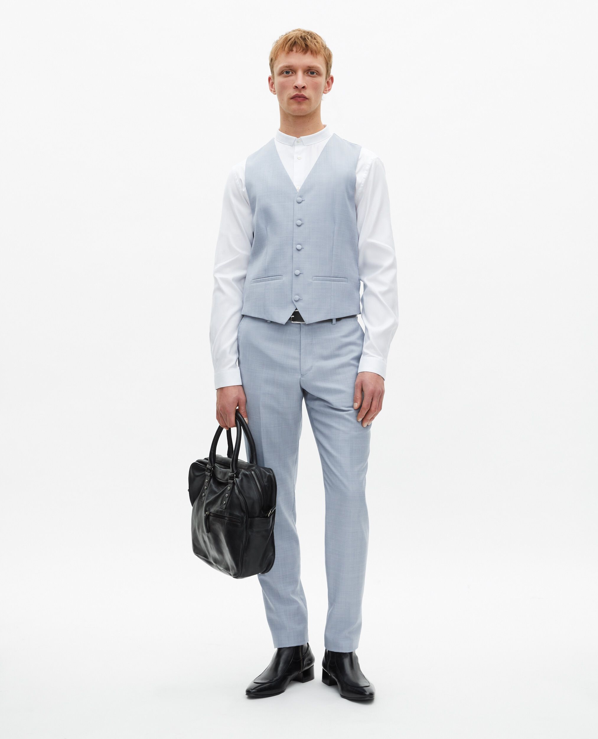 Gilet de costume en laine coupe ajustée bleu clair