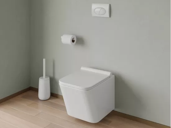 Pack WC suspendu blanc avec bâti-support et plaque de déclenchement blanche ovale - CLEMONA