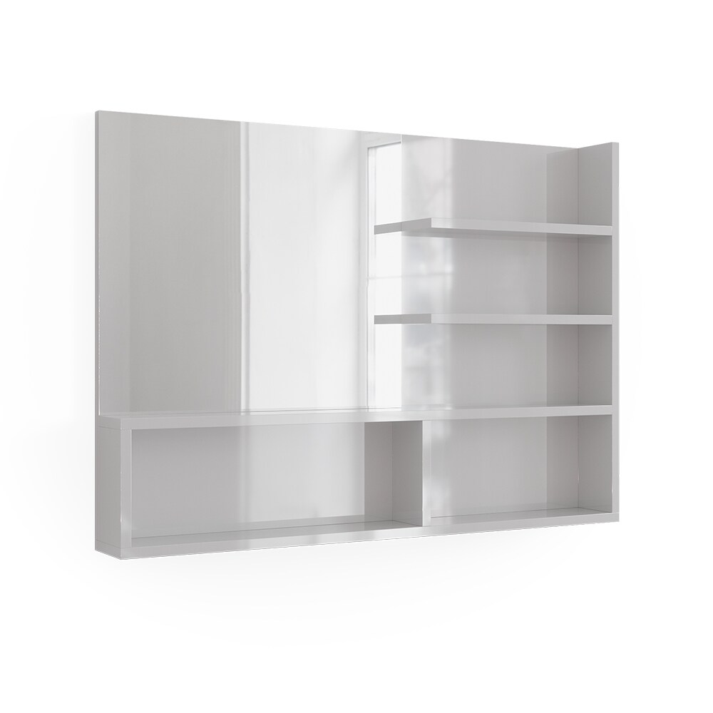 Vicco Spiegelregal Weiß Hochglanz 89,8 x 65 cm, moderner Badspiegel mit Ablagen